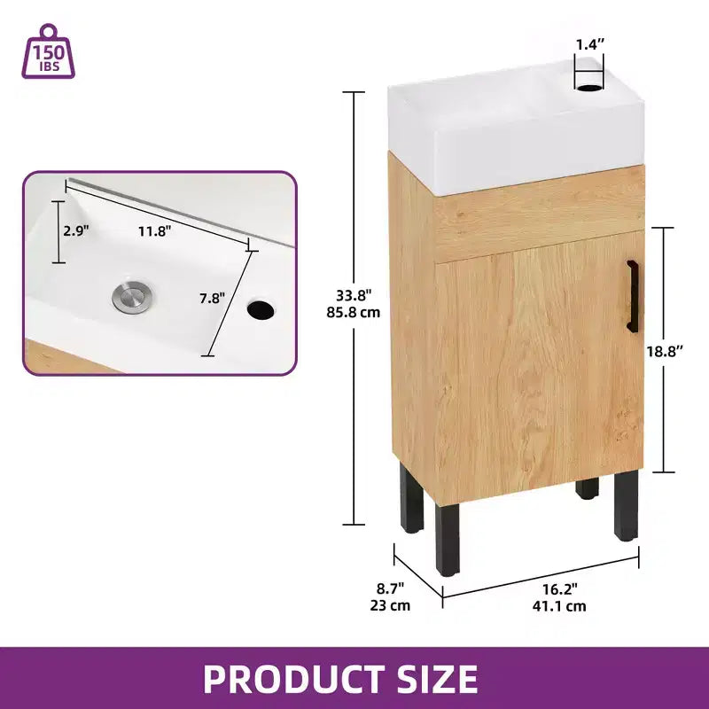16 in Small Bathroom Vanity Organizer Storage Cabinet w/ Shelves Basin Sink Hooks