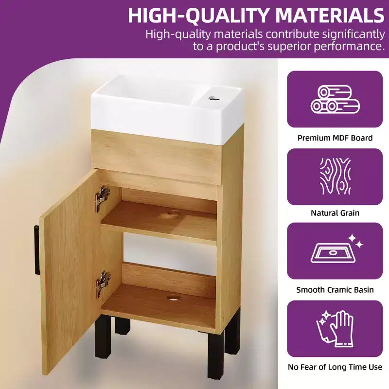 16 in Small Bathroom Vanity Organizer Storage Cabinet w/ Shelves Basin Sink Hooks