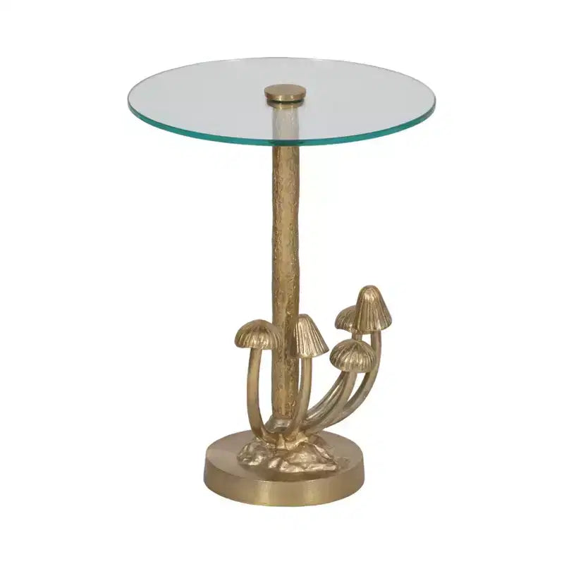 Accent Table Metal Aluminum Tempered Glass Mushroom Base Finish Round Top for Home Office Bedroom Living Room Decor - 20 Gold