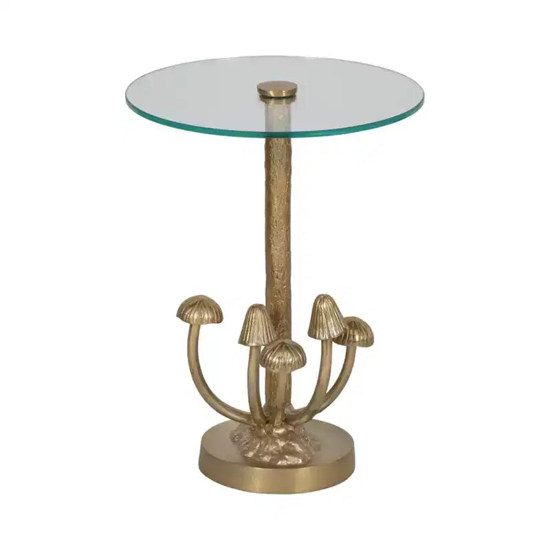 Accent Table Metal Aluminum Tempered Glass Mushroom Base Finish Round Top for Home Office Bedroom Living Room Decor - 20 Gold