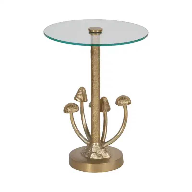 Accent Table Metal Aluminum Tempered Glass Mushroom Base Finish Round Top for Home Office Bedroom Living Room Decor - 20 Gold