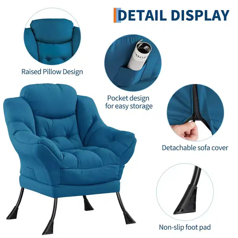 Lazy Chair with Side Pocket, Comfy Accent Lounge Armchair for Living Room, Bedroom, Dorm or Office