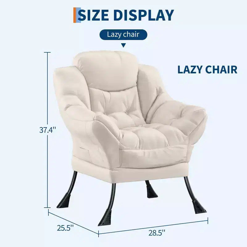 Lazy Chair with Side Pocket, Comfy Accent Lounge Armchair for Living Room, Bedroom, Dorm or Office
