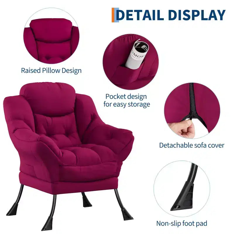 Lazy Chair with Side Pocket, Comfy Accent Lounge Armchair for Living Room, Bedroom, Dorm or Office