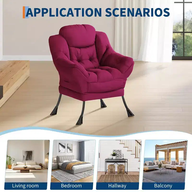 Lazy Chair with Side Pocket, Comfy Accent Lounge Armchair for Living Room, Bedroom, Dorm or Office