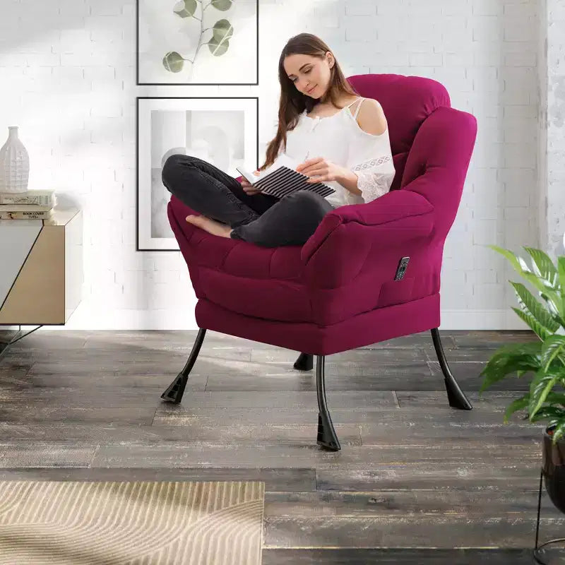 Lazy Chair with Side Pocket, Comfy Accent Lounge Armchair for Living Room, Bedroom, Dorm or Office