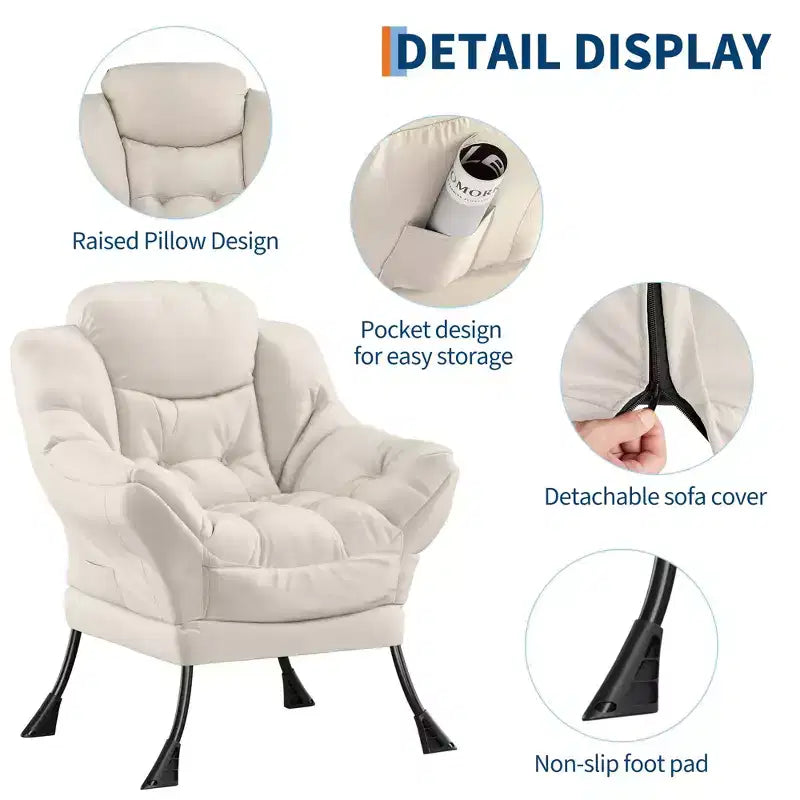 Lazy Chair with Side Pocket, Comfy Accent Lounge Armchair for Living Room, Bedroom, Dorm or Office