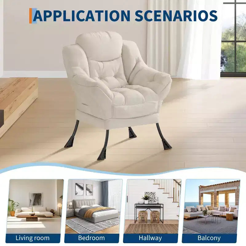 Lazy Chair with Side Pocket, Comfy Accent Lounge Armchair for Living Room, Bedroom, Dorm or Office