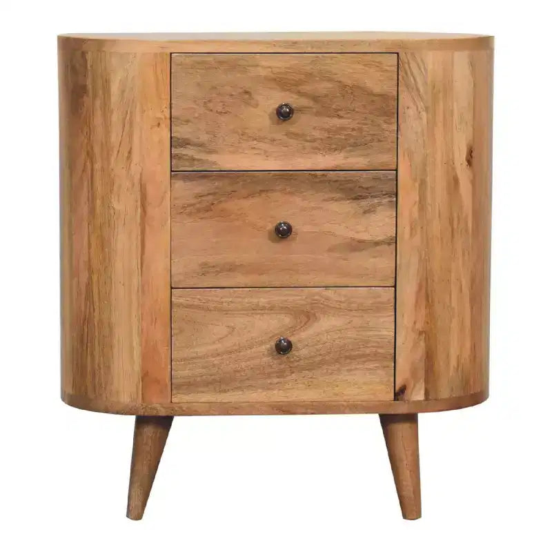 HomeRoots 26 Oak Solid Wood Oval Accent Cabinet With Three Drawers