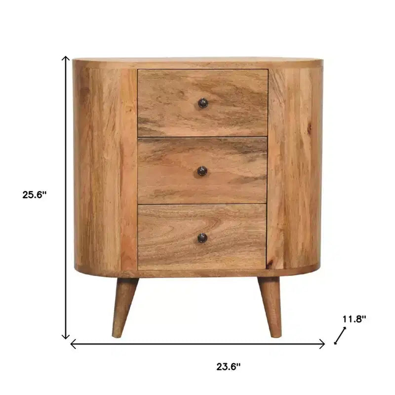 26 in. Oak Solid Wood Oval Accent Cabinet with Three Drawers