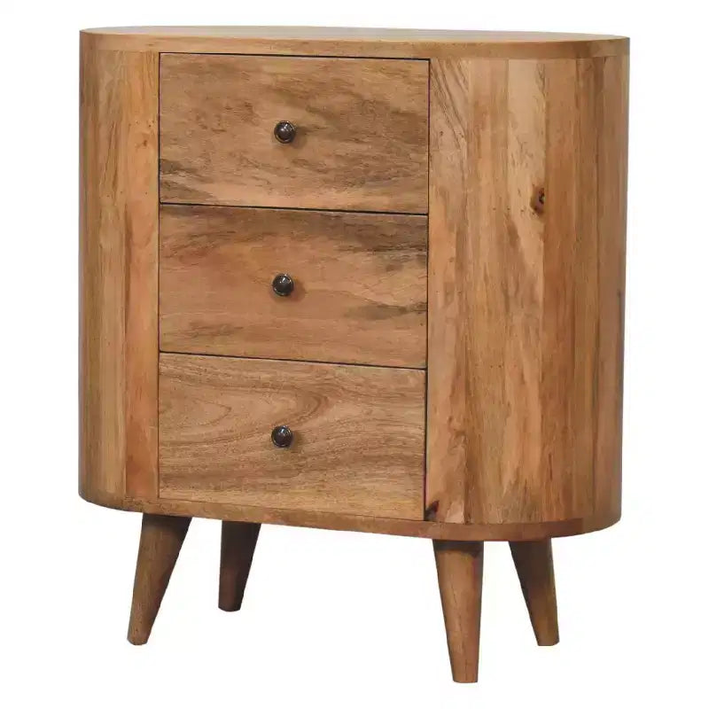 26 in. Oak Solid Wood Oval Accent Cabinet with Three Drawers