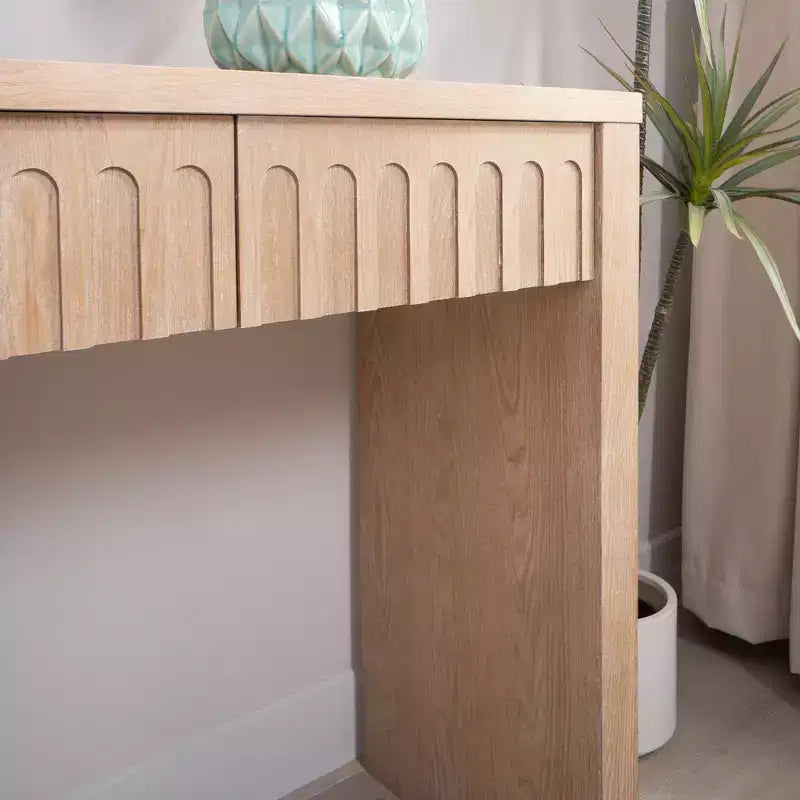 59.2 in. Farmhouse Console Table with 4 Hidden Drawers, Arched Decoration, Accent Table for Living Room, Hallway