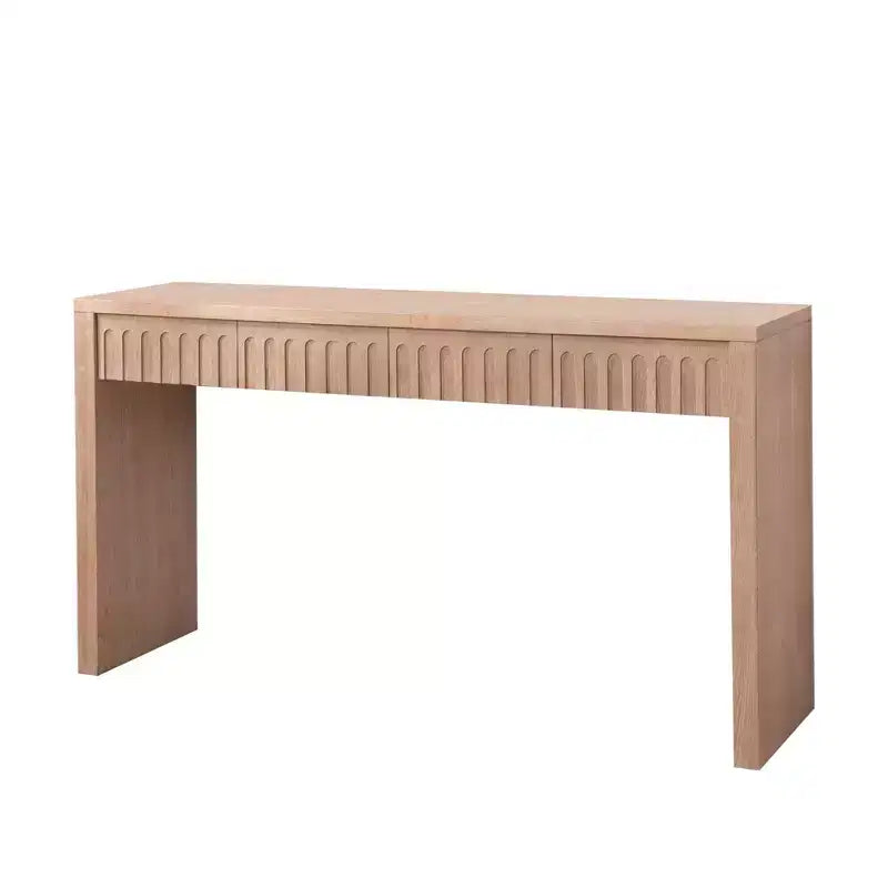 59.2 in. Farmhouse Console Table with 4 Hidden Drawers, Arched Decoration, Accent Table for Living Room, Hallway