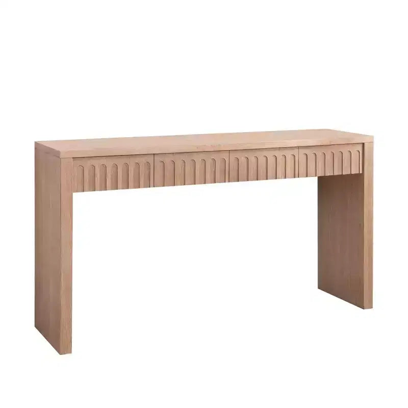 59.2 in. Farmhouse Console Table with 4 Hidden Drawers, Arched Decoration, Accent Table for Living Room, Hallway