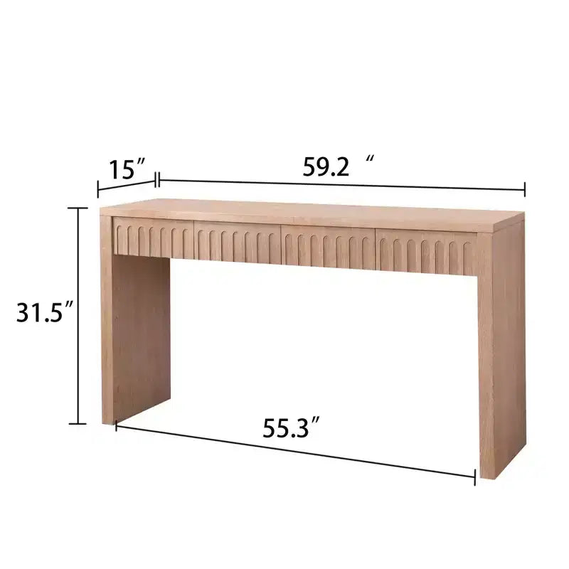 59.2 in. Farmhouse Console Table with 4 Hidden Drawers, Arched Decoration, Accent Table for Living Room, Hallway