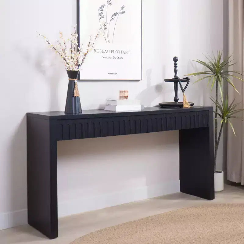 59.2 in. Farmhouse Console Table with 4 Hidden Drawers, Arched Decoration, Accent Table for Living Room, Hallway