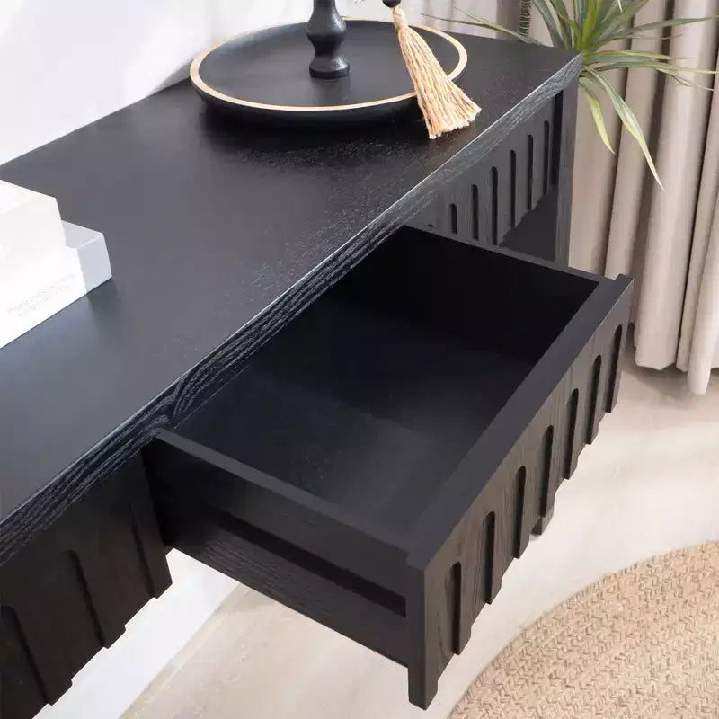59.2 in. Farmhouse Console Table with 4 Hidden Drawers, Arched Decoration, Accent Table for Living Room, Hallway