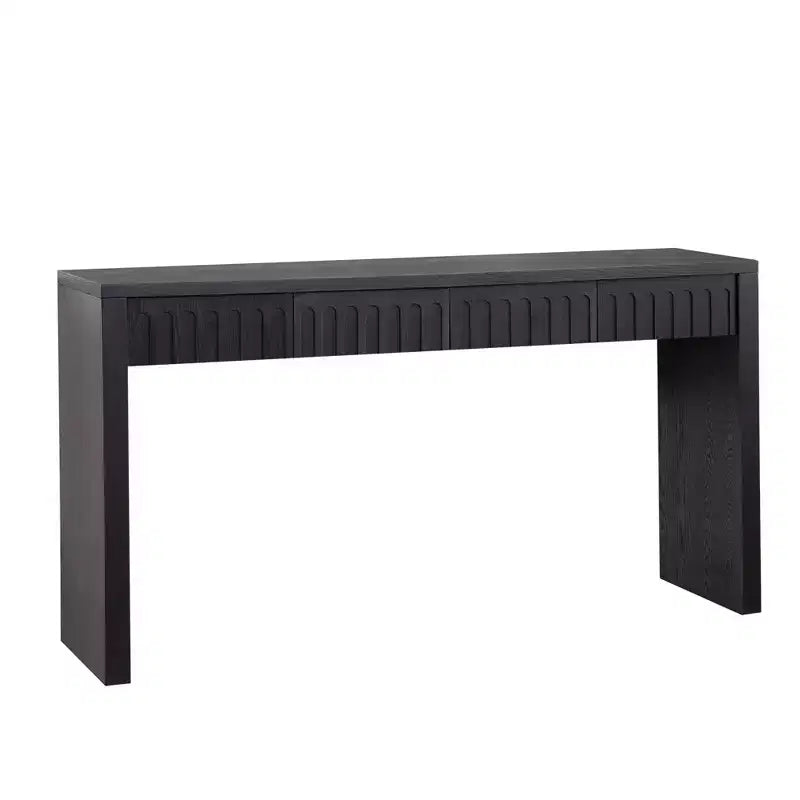 59.2 in. Farmhouse Console Table with 4 Hidden Drawers, Arched Decoration, Accent Table for Living Room, Hallway