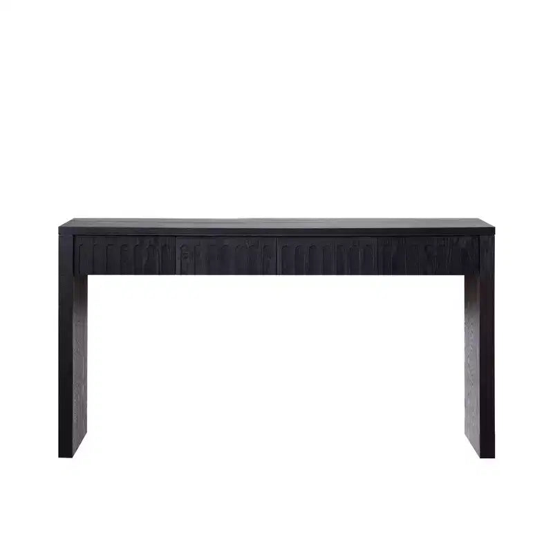 59.2 in. Farmhouse Console Table with 4 Hidden Drawers, Arched Decoration, Accent Table for Living Room, Hallway