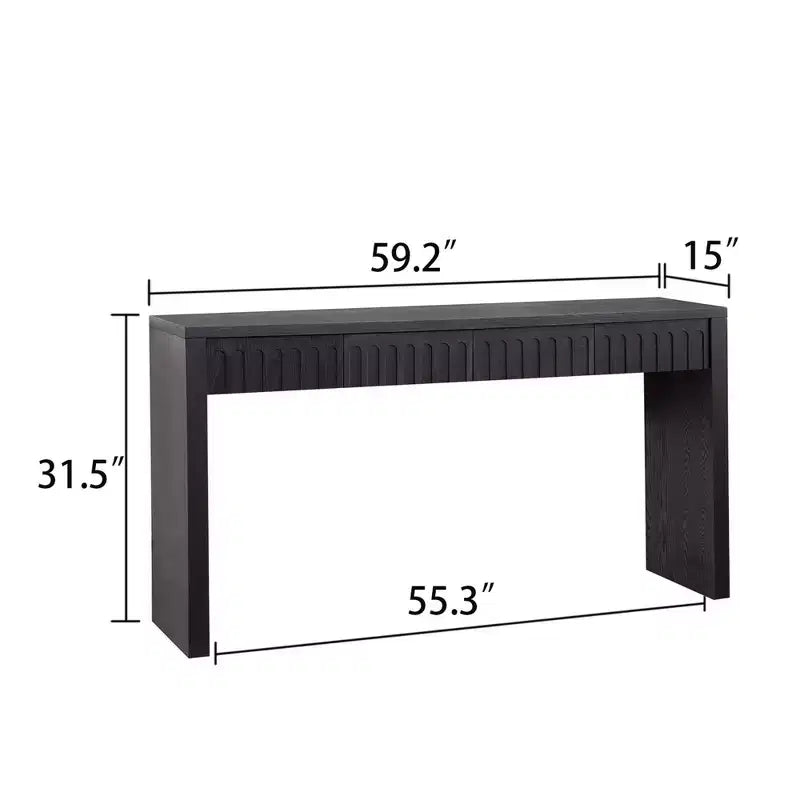 59.2 in. Farmhouse Console Table with 4 Hidden Drawers, Arched Decoration, Accent Table for Living Room, Hallway