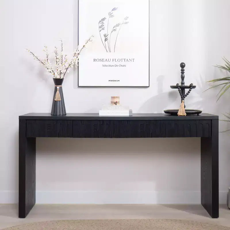 59.2 in. Farmhouse Console Table with 4 Hidden Drawers, Arched Decoration, Accent Table for Living Room, Hallway