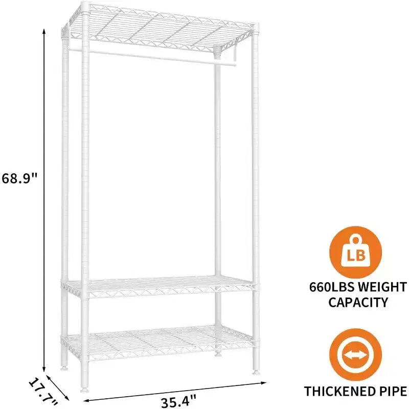 Freestanding Garment Rack, 3-Tier Clothing Rack with Hanging Rod, 660LBS Capacity Metal Wardrobe Storage Organizer