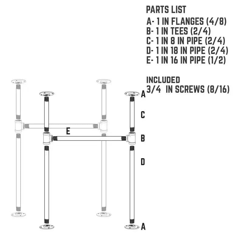 1 in. Heavy Duty H Round Flange Pipe Desk Legs, 2 Pack