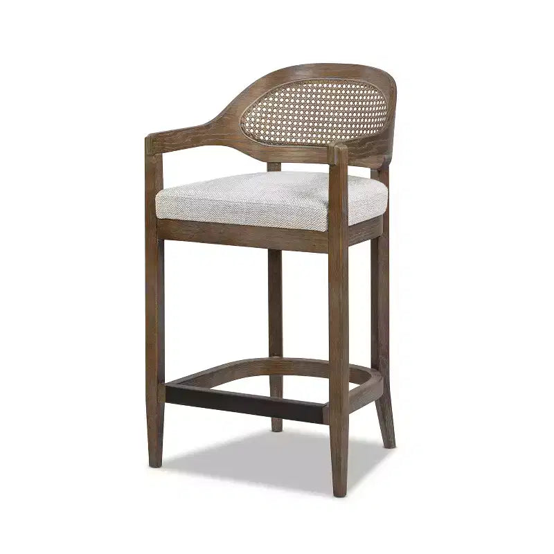 Jennifer Taylor Home Americana Mid-Century Modern 26 Cane Back Counter Stool, Two-Tone Neutral Gray Polyester Wool Blend