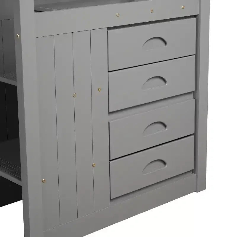 Full over Full Bunk Bed with Stairs and Storage Wood Bunk Bed frame with Trundle and Drawers, Gray