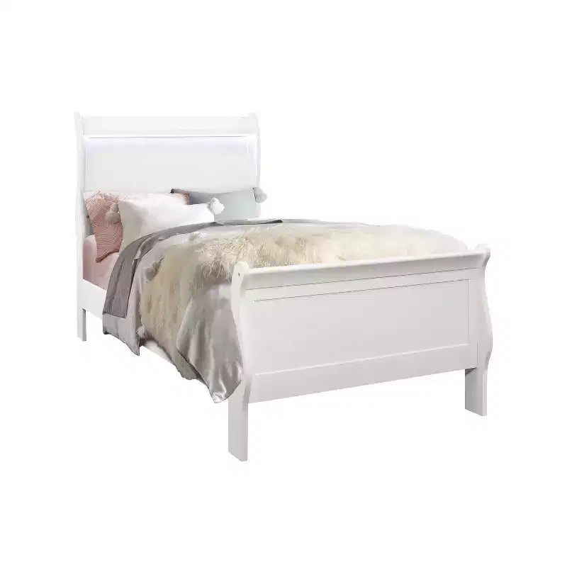 47 in. H Twin Size White Bed Frame with Headboard, LED Accent Lighting