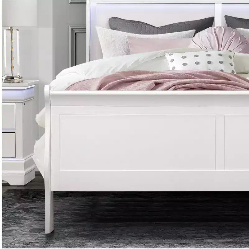 47 in. H Twin Size White Bed Frame with Headboard, LED Accent Lighting