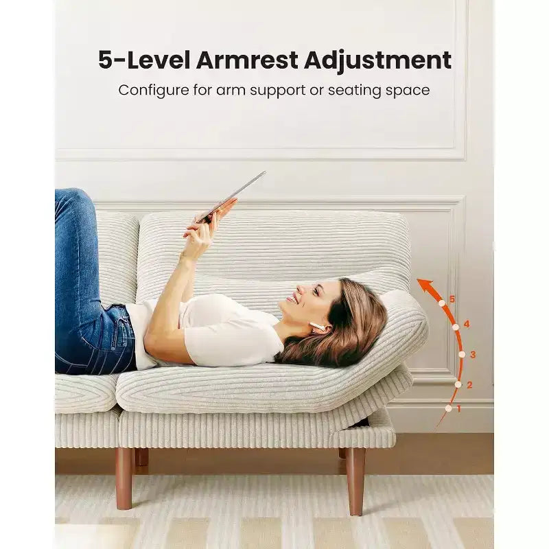 Futon Sofa Bed, Futon Couch Adjustable Backrest Armrests White