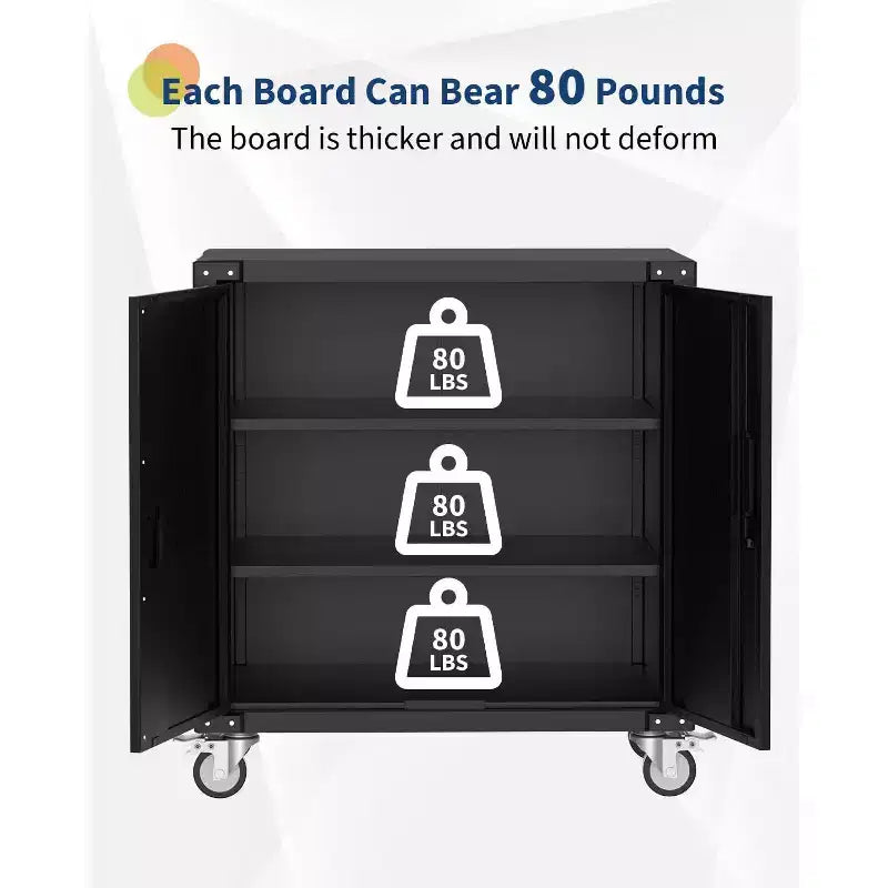 Rolling Tool Cabinet, Metal Garage Storage Cabinet with Adjustable Shelves &Lockable &Wheels for Home Office Workshop, Rust Resistant, Easy Assembly