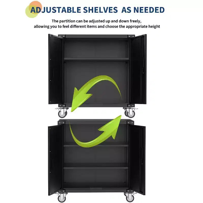 Rolling Tool Cabinet, Metal Garage Storage Cabinet with Adjustable Shelves &Lockable &Wheels for Home Office Workshop, Rust Resistant, Easy Assembly