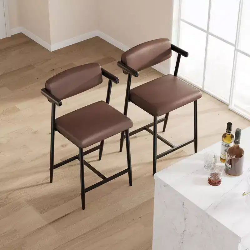 Set of 2 Upholstered Bar Stools with Armrest and Thickened Cushion, Industrial Style for Dining Room and Kitchen