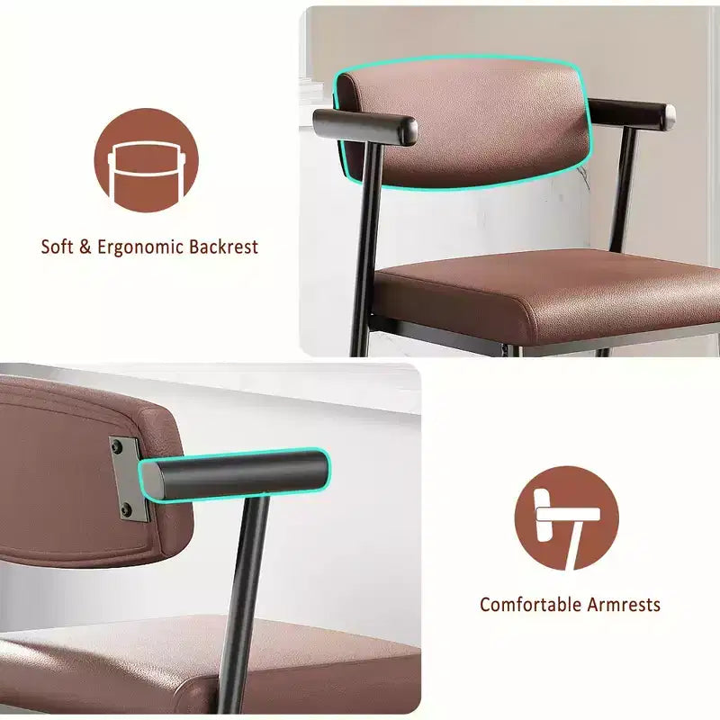 Set of 2 Upholstered Bar Stools with Armrest and Thickened Cushion, Industrial Style for Dining Room and Kitchen