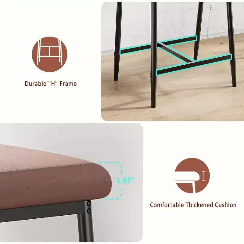 Set of 2 Upholstered Bar Stools with Armrest and Thickened Cushion, Industrial Style for Dining Room and Kitchen