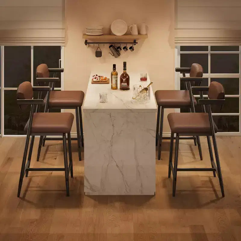 Set of 2 Upholstered Bar Stools with Armrest and Thickened Cushion, Industrial Style for Dining Room and Kitchen