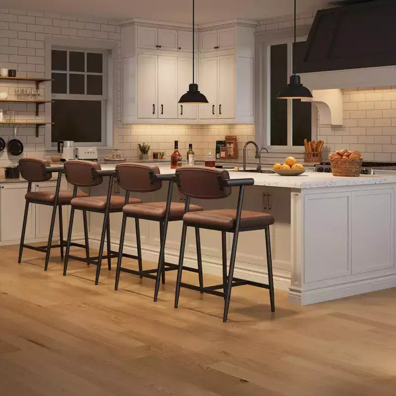 Set of 2 Upholstered Bar Stools with Armrest and Thickened Cushion, Industrial Style for Dining Room and Kitchen