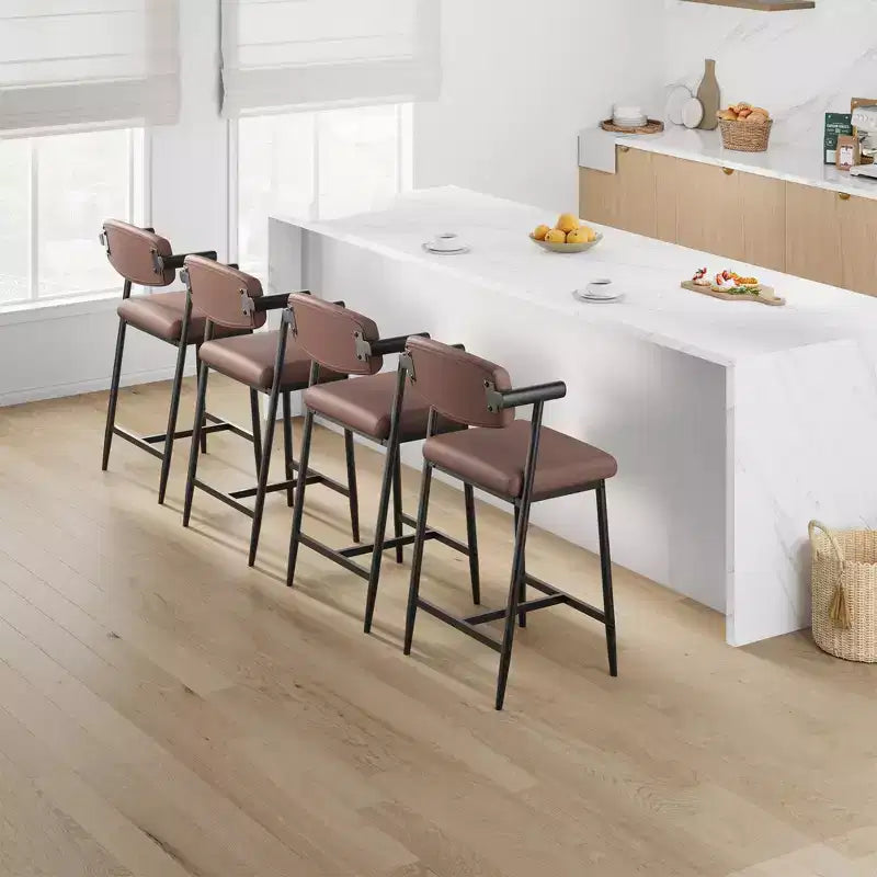 Set of 2 Upholstered Bar Stools with Armrest and Thickened Cushion, Industrial Style for Dining Room and Kitchen