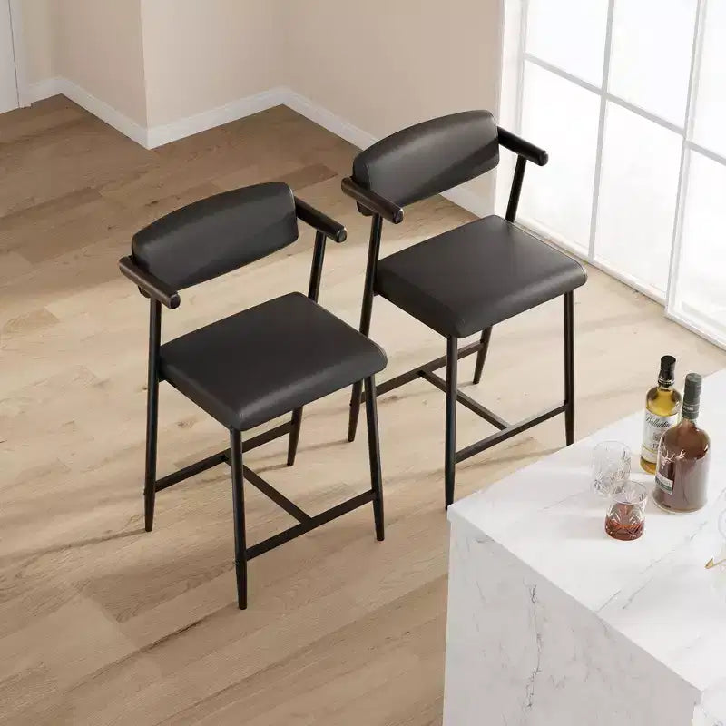 Set of 2 Upholstered Bar Stools with Armrest and Thickened Cushion, Industrial Style for Dining Room and Kitchen