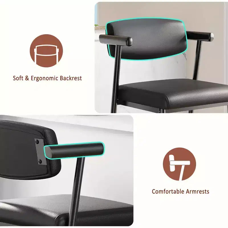 Set of 2 Upholstered Bar Stools with Armrest and Thickened Cushion, Industrial Style for Dining Room and Kitchen