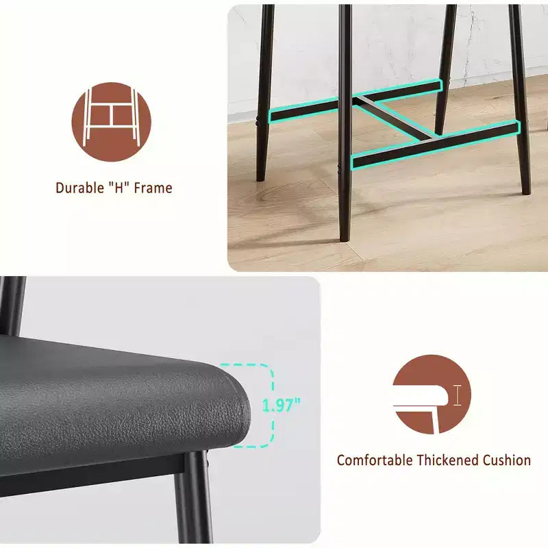 Set of 2 Upholstered Bar Stools with Armrest and Thickened Cushion, Industrial Style for Dining Room and Kitchen