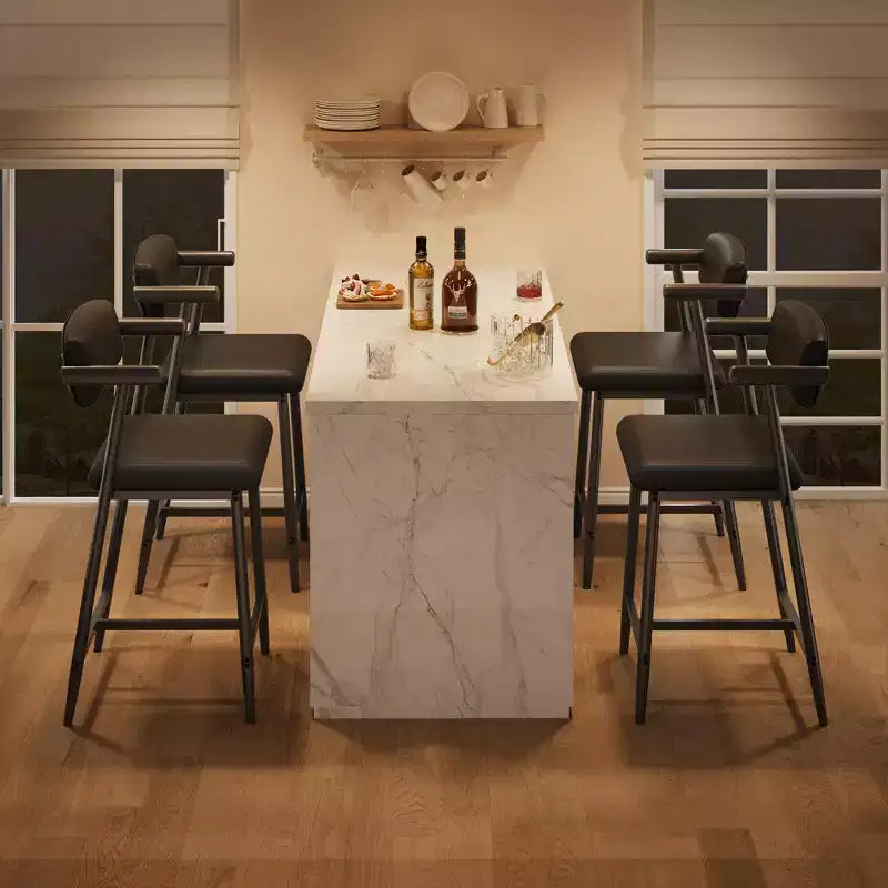 Set of 2 Upholstered Bar Stools with Armrest and Thickened Cushion, Industrial Style for Dining Room and Kitchen