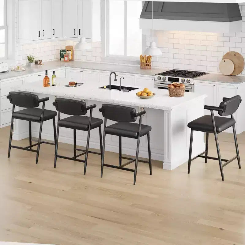 Set of 2 Upholstered Bar Stools with Armrest and Thickened Cushion, Industrial Style for Dining Room and Kitchen