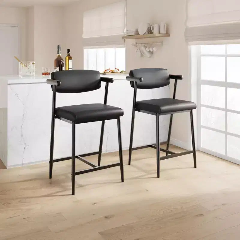 GustoWave Upholstered Height Bar Stools with Armrest, Wider Thickened Cushion, Bar Chairs with Backrest for Dining Room, Kitchen