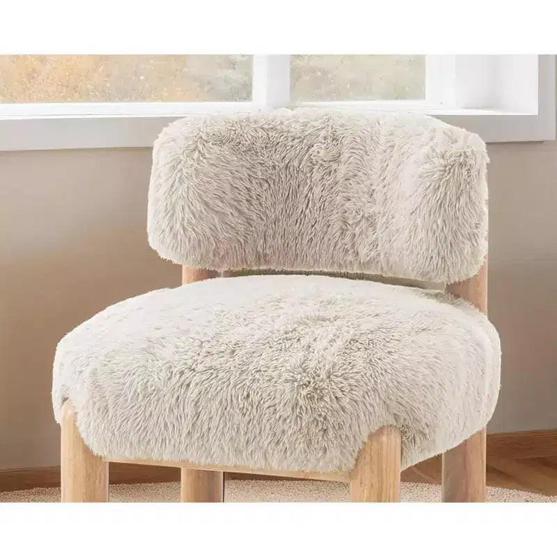 Modern Faux Fur Accent Chair with Wooden Legs