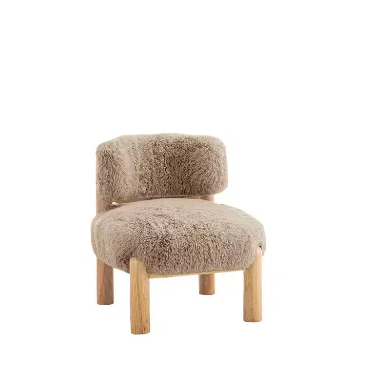 Modern Faux Fur Accent Chair with Wooden Legs