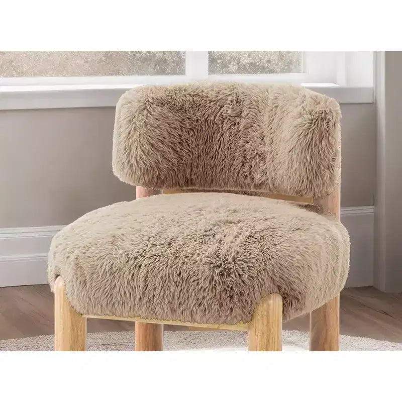 Modern Faux Fur Accent Chair with Wooden Legs
