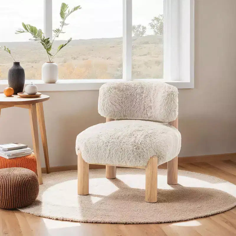 Modern Faux Fur Accent Chair with Wooden Legs